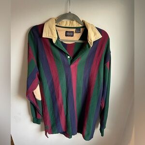 Archie Fowler Vintage Colorful Striped Fall Y2K Elbow Patch Long Sleeve Collar L